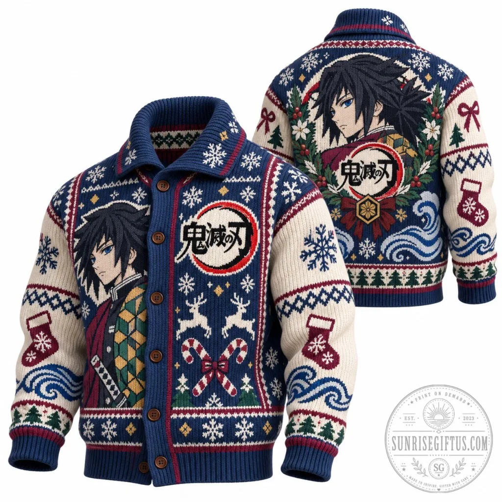 Demon Slayer Giyu Tomioka Christmas Sweater Knitted Cardigan Demon Slayer Giyu Tomioka Christmas Sweater Knitted Cardigan
