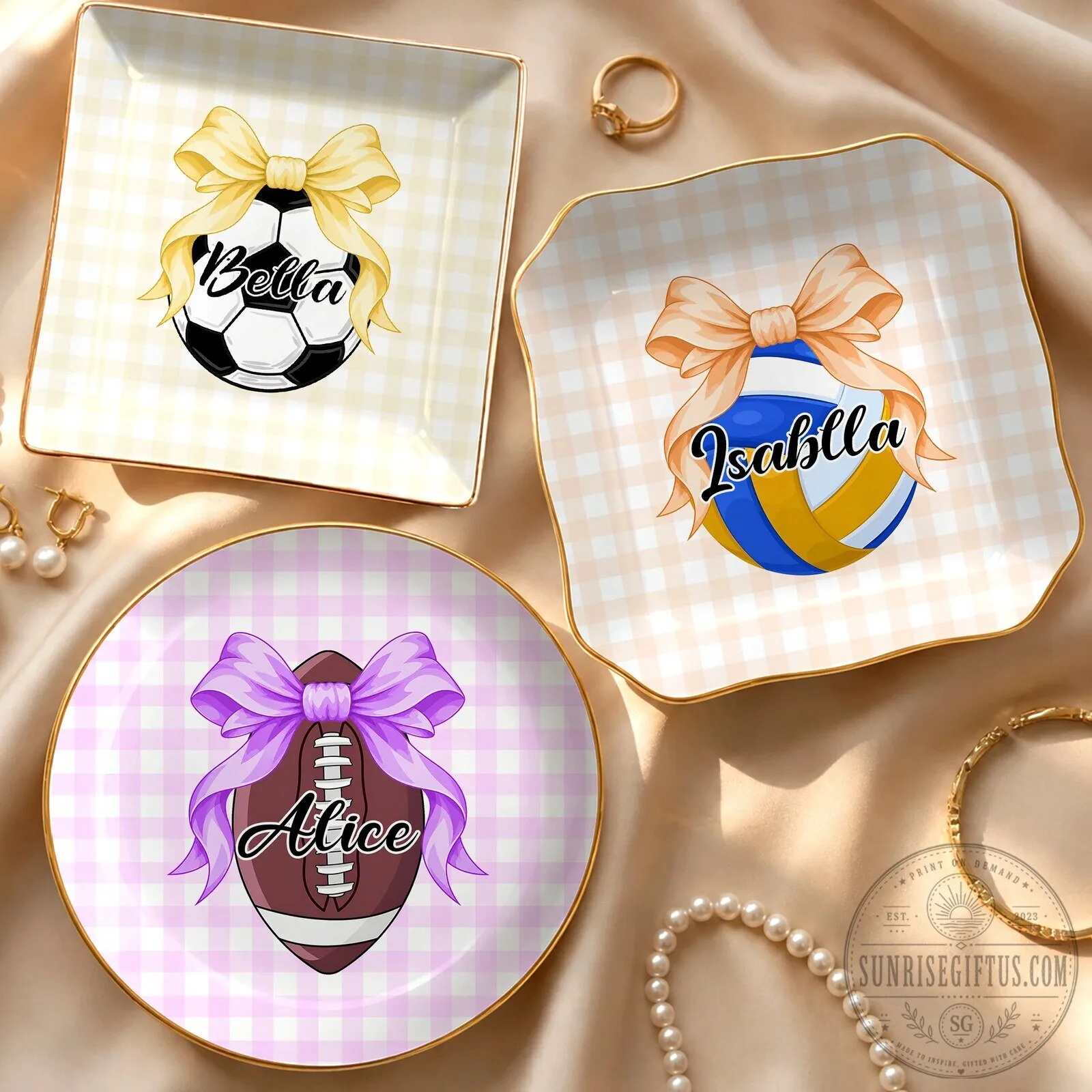 Personalized Sports Ball Coquette Bow Jewelry Dish for Softball Tennis Volleyball Basketball 10 Personalized Sports Ball Coquette Bow Jewelry Dish for Softball Tennis Volleyball Basketball