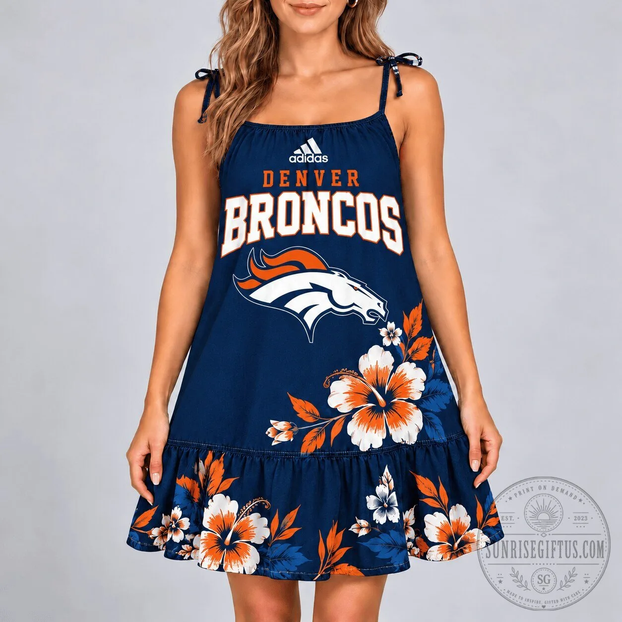 Denver Broncos Tropical Hibiscus Pattern Sundress