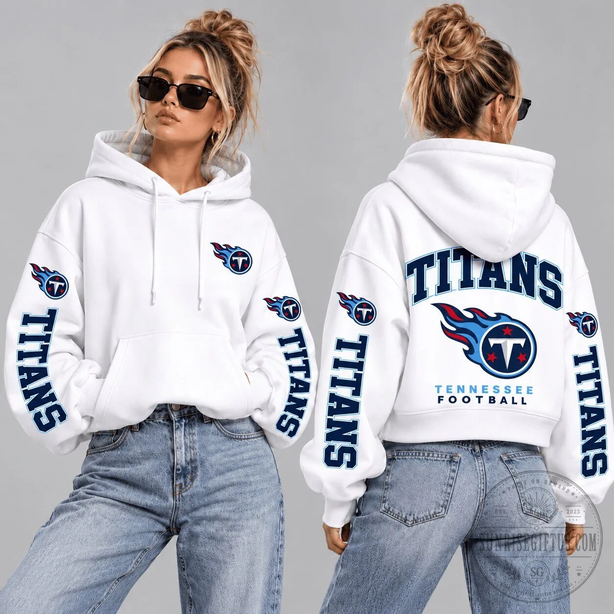 Tennessee Titans Football Team Logo White Cropped Hoodie for Women 3 Tennessee Titans Football Team Logo White Cropped Hoodie for Women