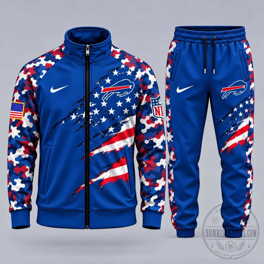 Buffalo Bills Patriotic Camouflage Full Zip Jacket and Jogger Pants Set Buffalo Bills Patriotic Camouflage Full Zip Jacket and Jogger Pants Set