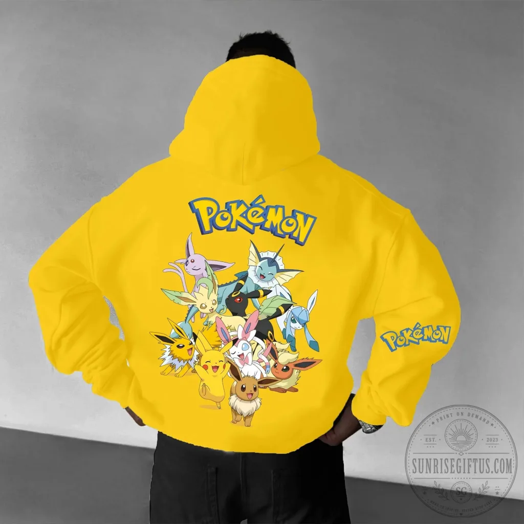 Pokemon Eevee and Pikachu Evolution Characters Yellow Hoodie Pokemon Eevee and Pikachu Evolution Characters Yellow Hoodie
