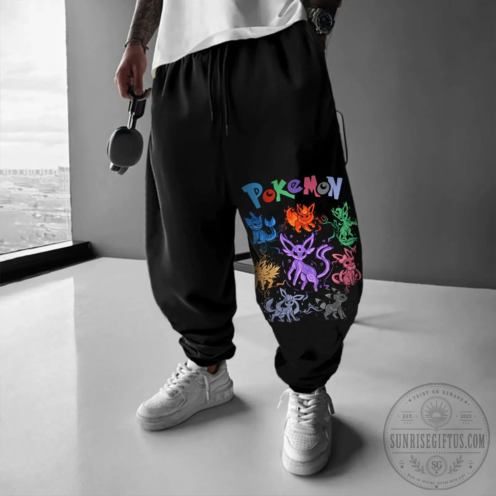 Pokemon Eevee Evolutions Black Jogger Pants for Men and Women 3 Pokemon Eevee Evolutions Black Jogger Pants for Men and Women