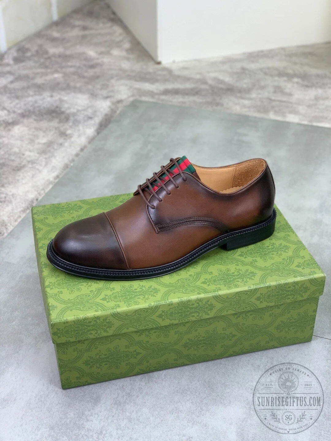 Gucci Men's Brown Leather Oxford Dress Shoes with Web Stripe Detail 10 Gucci Men