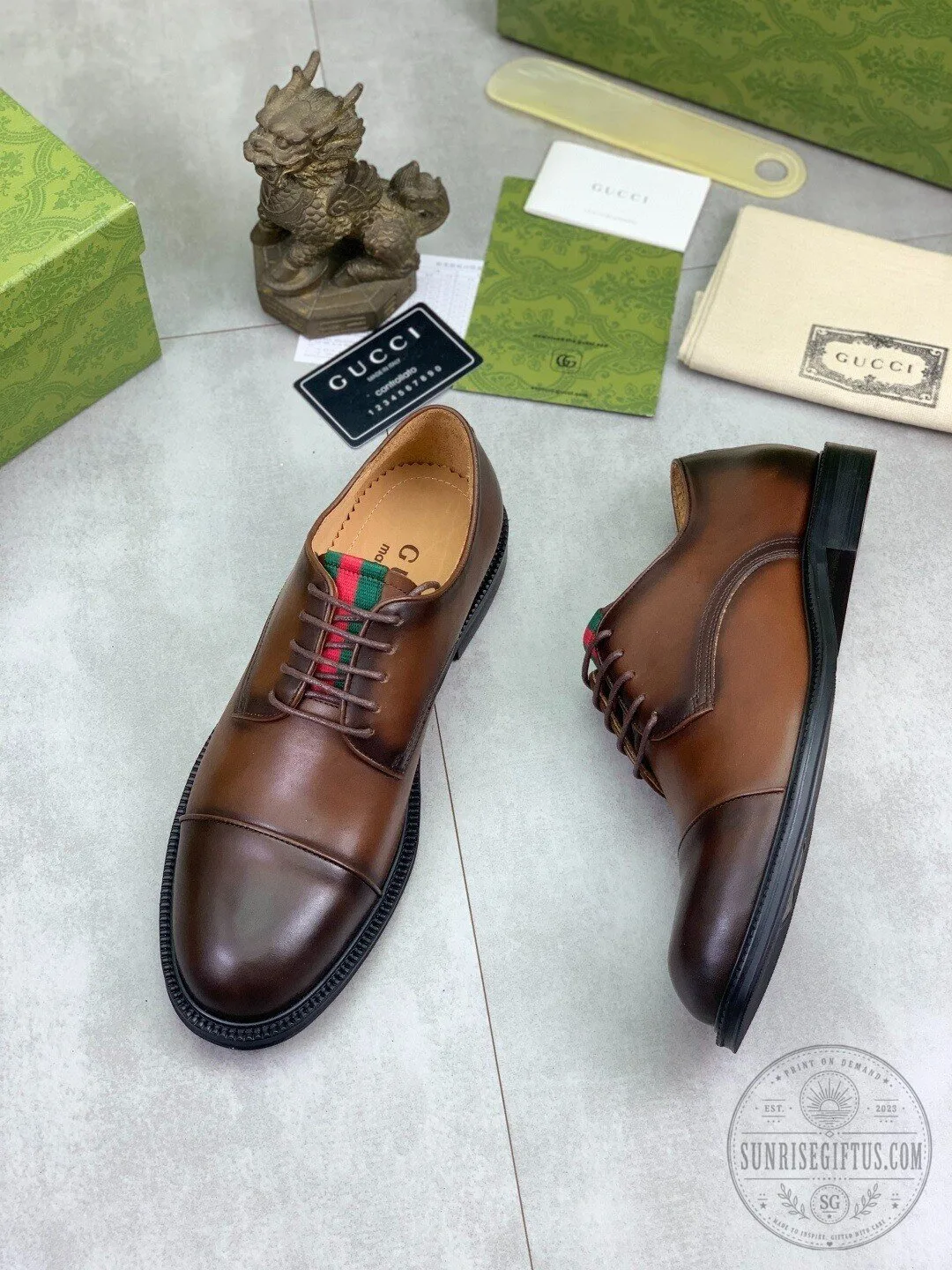 Gucci Men's Brown Leather Oxford Dress Shoes with Web Stripe Detail 11 Gucci Men