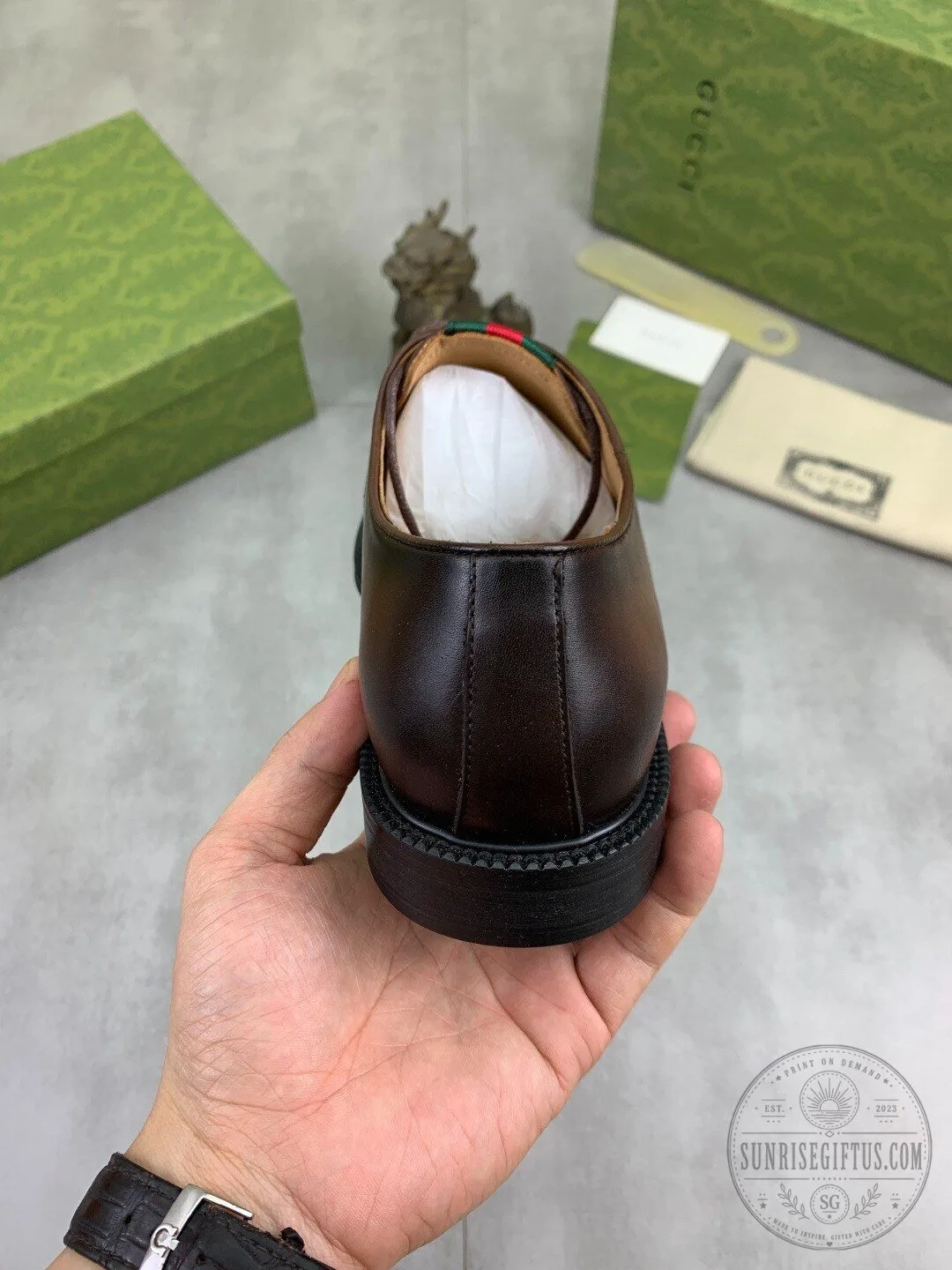Gucci Men's Brown Leather Oxford Dress Shoes with Web Stripe Detail 12 Gucci Men