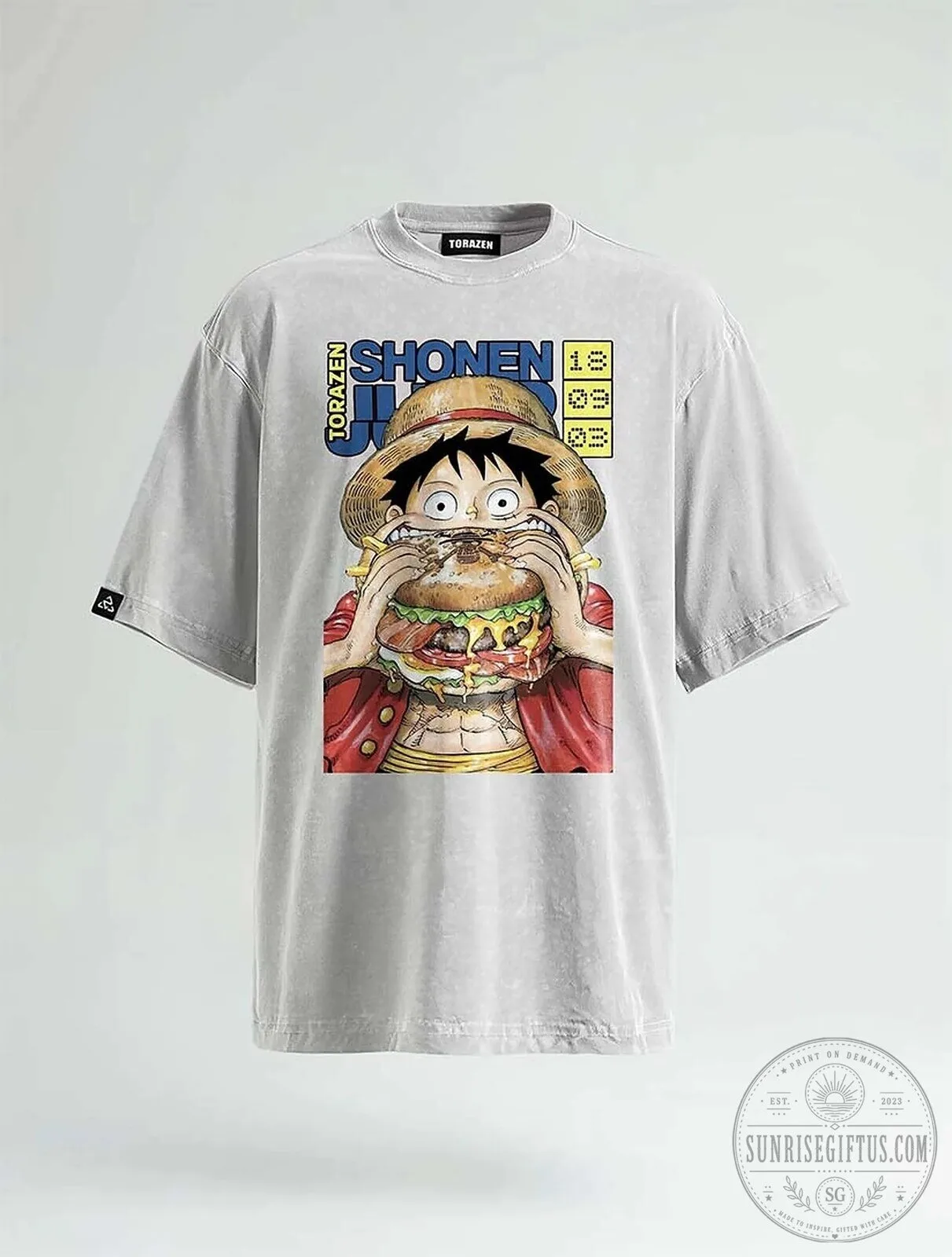 One Piece Monkey D. Luffy Eating Burger Shonen Anime Graphic T-Shirt 3 One Piece Monkey D. Luffy Eating Burger Shonen Anime Graphic T-Shirt