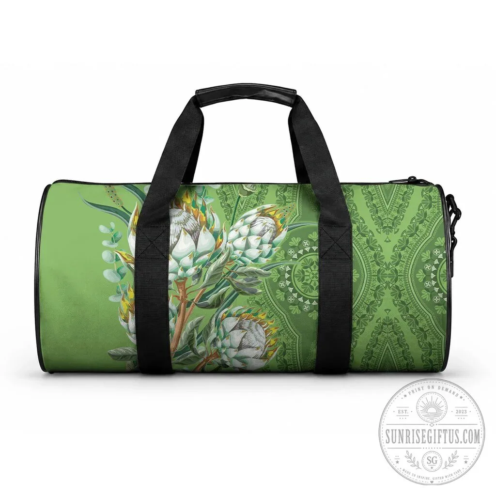 King Protea Flower Dashiki Motif Green Gym Duffle Bag 6 King Protea Flower Dashiki Motif Green Gym Duffle Bag