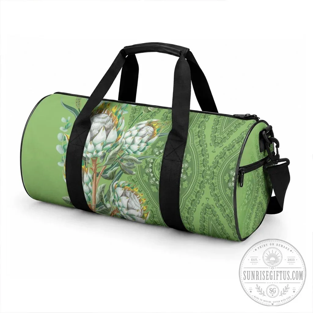 King Protea Flower Dashiki Motif Green Gym Duffle Bag 7 King Protea Flower Dashiki Motif Green Gym Duffle Bag