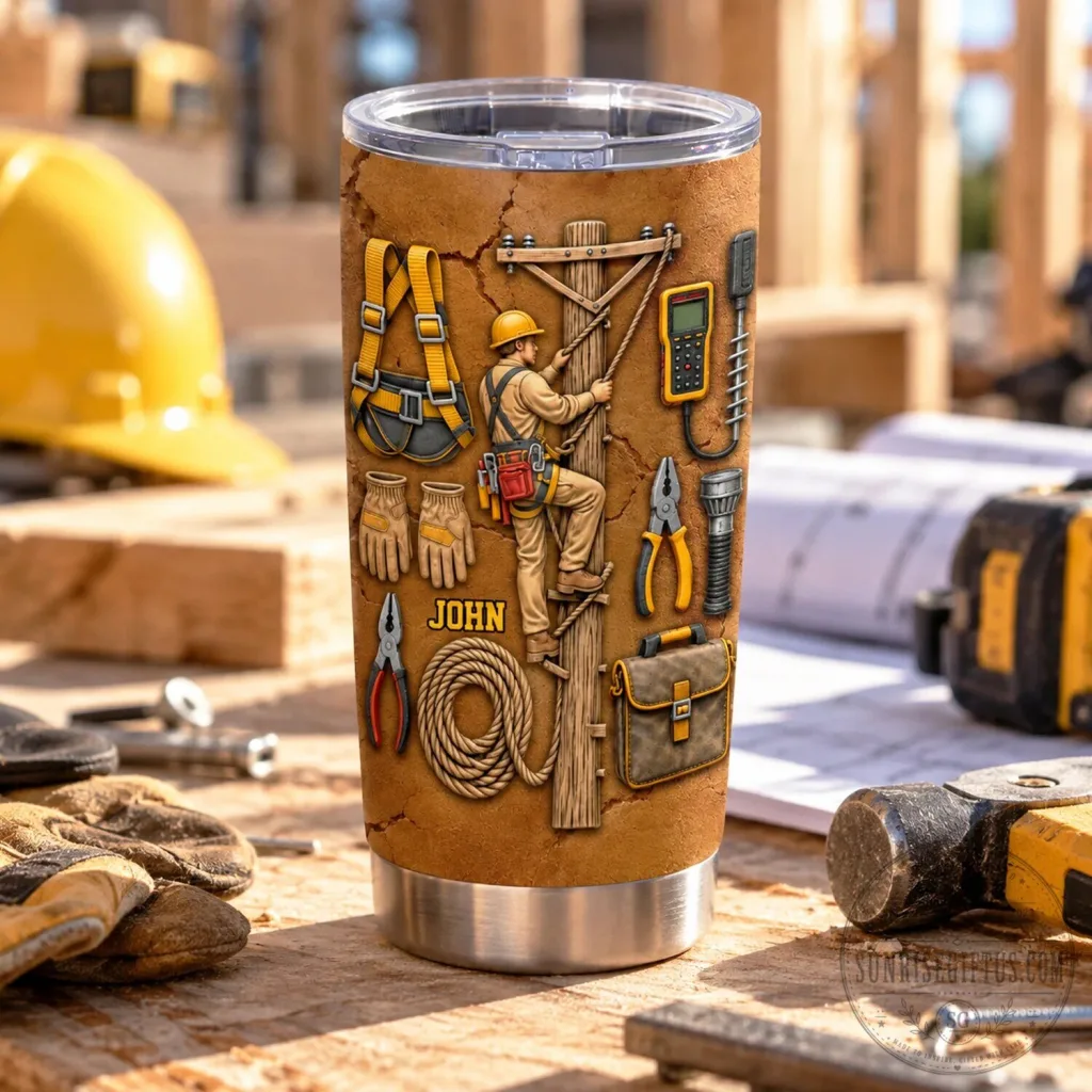 Personalized Lineman Electrician Tools 3D Effect Stainless Steel Tumbler Personalized Lineman Electrician Tools 3D Effect Stainless Steel Tumbler