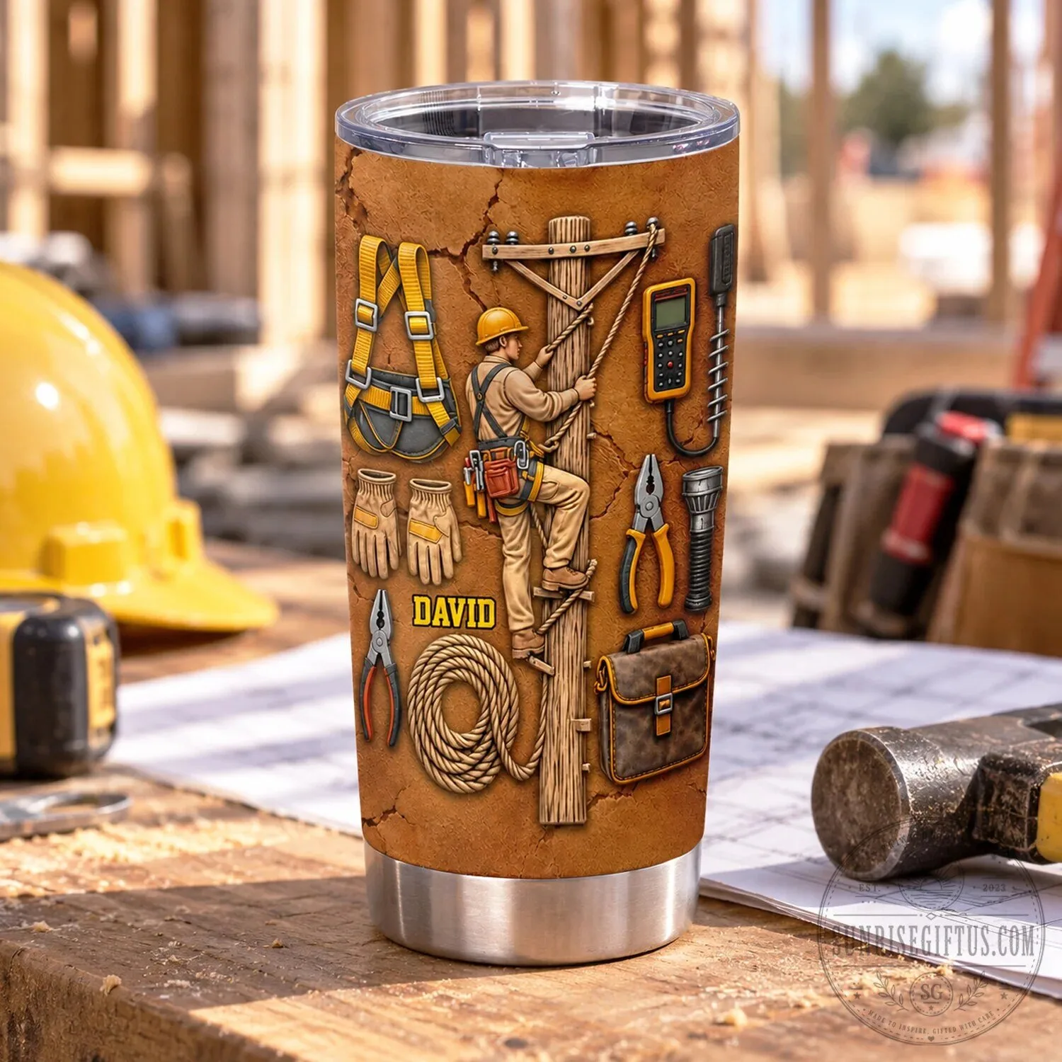 Personalized Lineman Electrician Tools 3D Effect Stainless Steel Tumbler 9 Personalized Lineman Electrician Tools 3D Effect Stainless Steel Tumbler