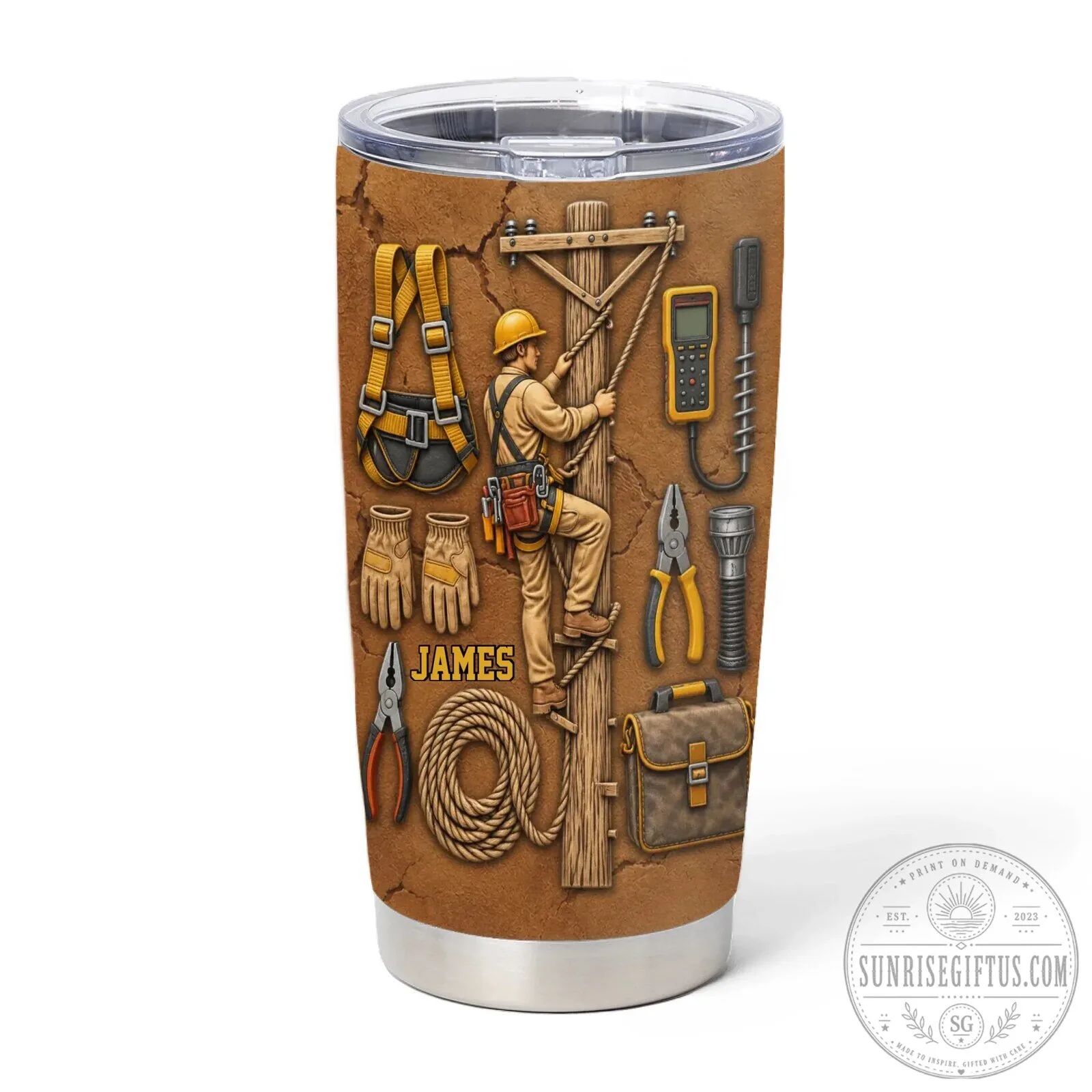 Personalized Lineman Electrician Tools 3D Effect Stainless Steel Tumbler 11 Personalized Lineman Electrician Tools 3D Effect Stainless Steel Tumbler